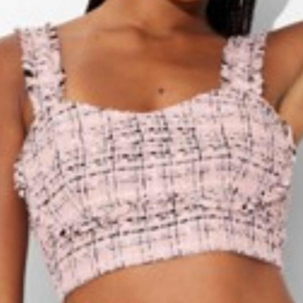 NWT pink and black crop top Tweed Boucle Tiny Tank Top Cute sexy Sleeveless fun